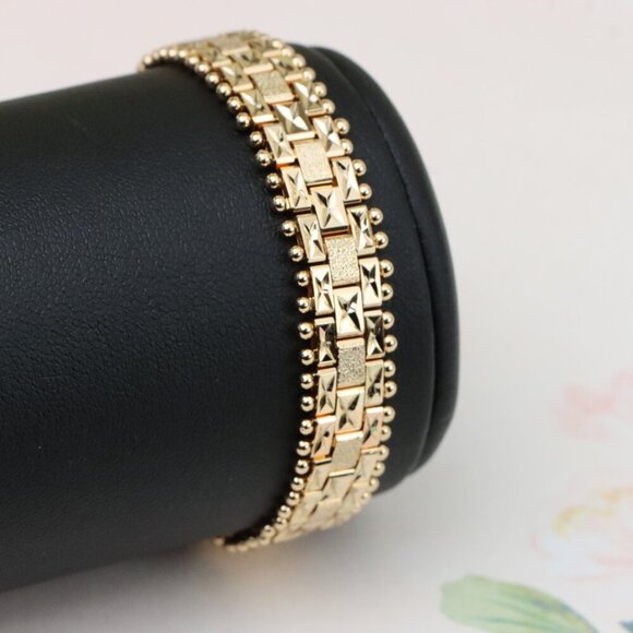 "Rose Gold Textured Link Bracelet with Gold Beaded Border, XPBL0878 - Picture 8 of 12